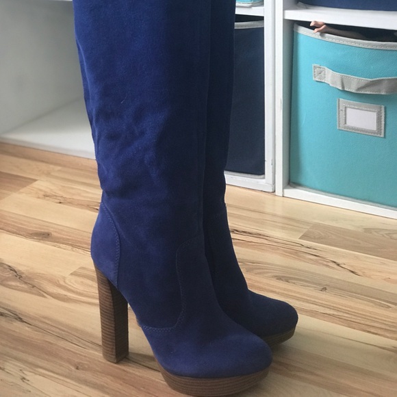 Blue suade over the knee boot - Picture 2 of 4